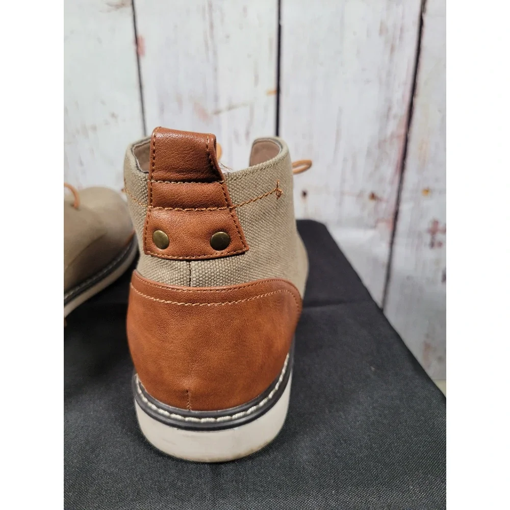 London Fog Brown Canvas & Leather Derby Casual Shoes Size 12‎